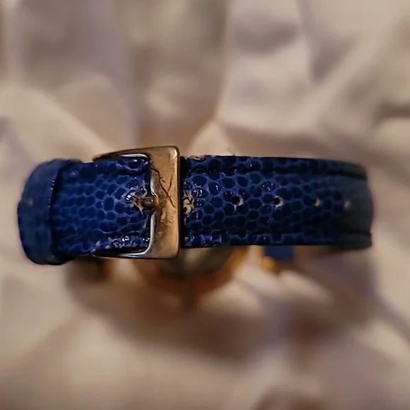 Murano Glass Millefiori Luxury Goldtone Women's Watch with Blue Leather Band